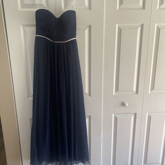 Alfred Sung Chiffon strapless midnight navy formal dress size 2 prom wedding NEW - Picture 1 of 8